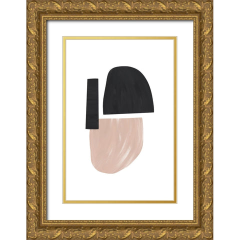 Black and Nude Abstract Shapes Gold Ornate Wood Framed Art Print with Double Matting by Sawall, Anastasia