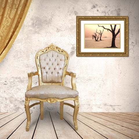 Fog and trees in the desert Gold Ornate Wood Framed Art Print with Double Matting by Damico, Giuseppe