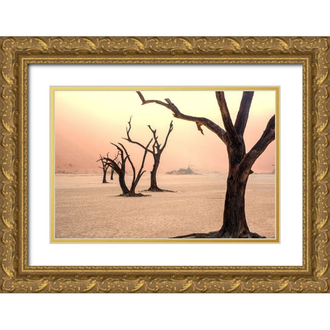Fog and trees in the desert Gold Ornate Wood Framed Art Print with Double Matting by Damico, Giuseppe