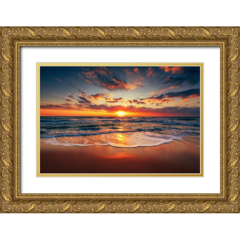 Sunrise on the beach Gold Ornate Wood Framed Art Print with Double Matting by Valkov, Valentin