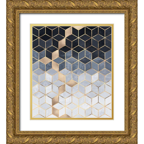 Soft Blue Gradient Cubes Gold Ornate Wood Framed Art Print with Double Matting by Fredriksson, Elisabeth