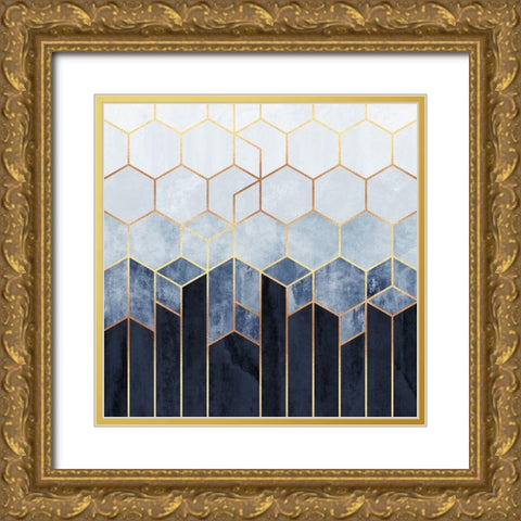 Soft Blue Hexagons Gold Ornate Wood Framed Art Print with Double Matting by Fredriksson, Elisabeth
