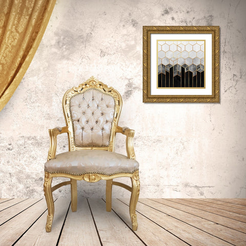 Charcoal Hexagons Gold Ornate Wood Framed Art Print with Double Matting by Fredriksson, Elisabeth