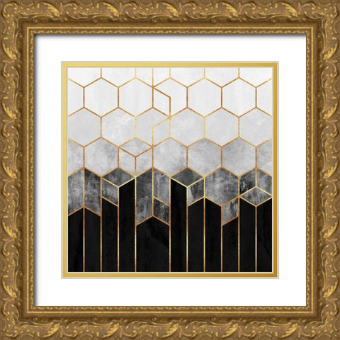 Charcoal Hexagons Gold Ornate Wood Framed Art Print with Double Matting by Fredriksson, Elisabeth