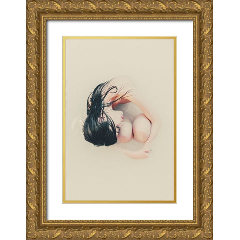 Milky white Gold Ornate Wood Framed Art Print with Double Matting by Sangan, Kurosaki