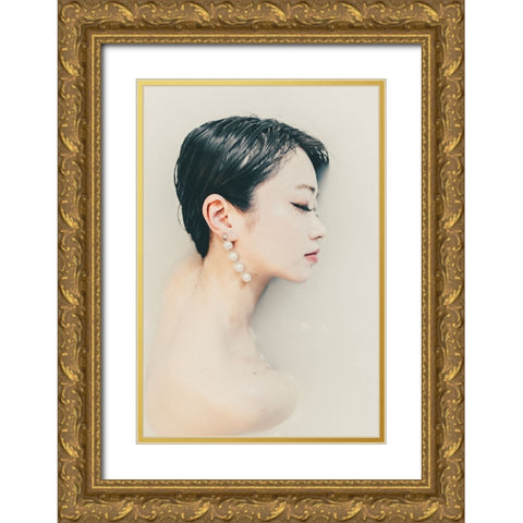 Milky white Gold Ornate Wood Framed Art Print with Double Matting by Sangan, Kurosaki