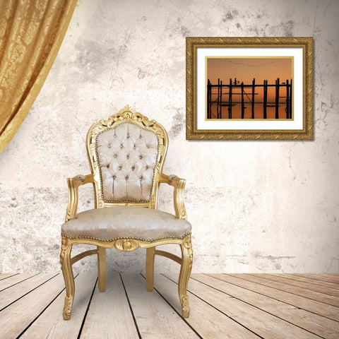 Ubein Bridge Gold Ornate Wood Framed Art Print with Double Matting by Yilman, Gulsen
