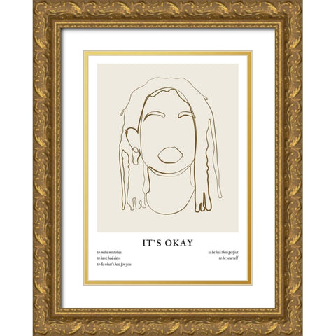 Woman line portrait Gold Ornate Wood Framed Art Print with Double Matting by NKTN