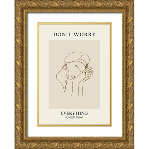 Modern line portrait Gold Ornate Wood Framed Art Print with Double Matting by NKTN