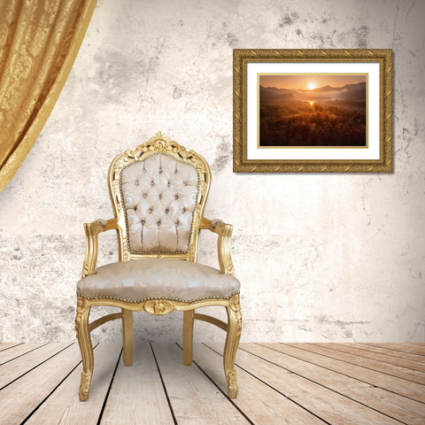 Red forest Gold Ornate Wood Framed Art Print with Double Matting by Hao, Damon