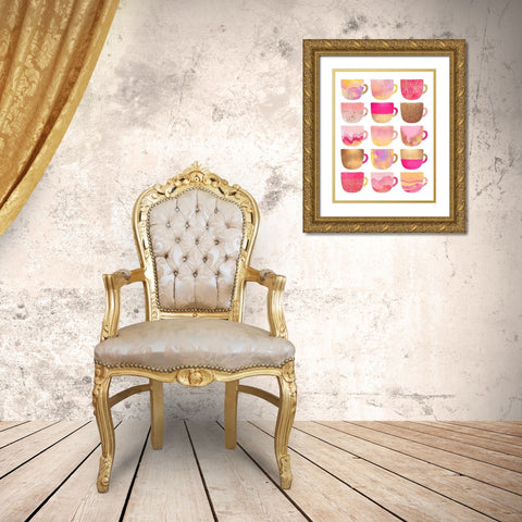Pretty Pink Coffee Cups Gold Ornate Wood Framed Art Print with Double Matting by Fredriksson, Elisabeth