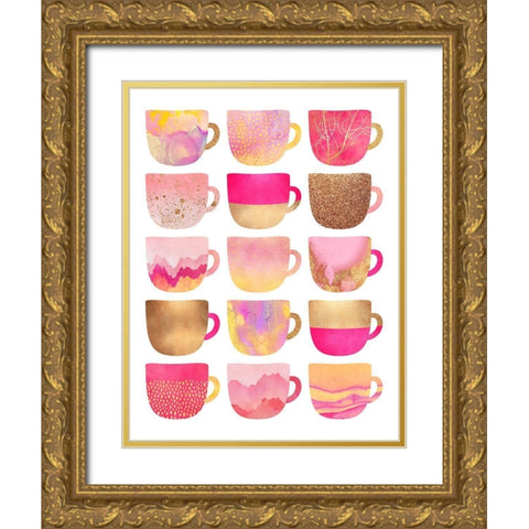 Pretty Pink Coffee Cups Gold Ornate Wood Framed Art Print with Double Matting by Fredriksson, Elisabeth