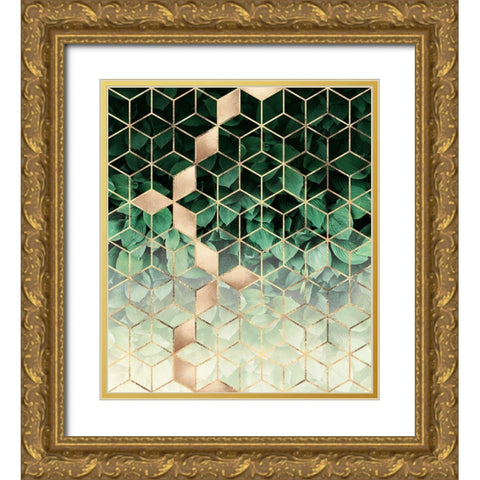 Leaves And Cubes Gold Ornate Wood Framed Art Print with Double Matting by Fredriksson, Elisabeth
