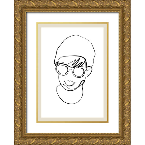 Modern woman line portrait Gold Ornate Wood Framed Art Print with Double Matting by NKTN