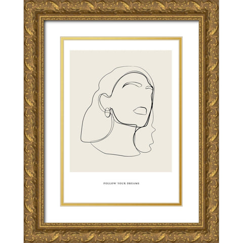 Minimalist Line Art Gold Ornate Wood Framed Art Print with Double Matting by NKTN