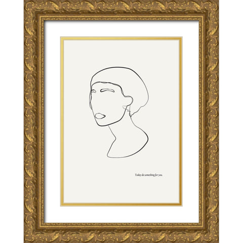 Abstract female portrait Gold Ornate Wood Framed Art Print with Double Matting by NKTN