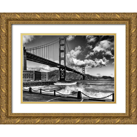 Surfing Under The Golden Gate Bridge Gold Ornate Wood Framed Art Print with Double Matting by Domont, Jois