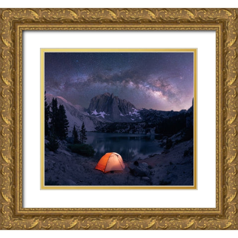 A Starry Night Gold Ornate Wood Framed Art Print with Double Matting by De, Pritam