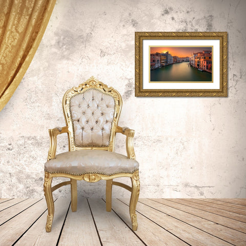 Sunset In Venice Gold Ornate Wood Framed Art Print with Double Matting by Pessotto, Tommaso