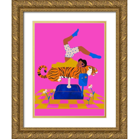 Put a tiger in your heart Gold Ornate Wood Framed Art Print with Double Matting by Jotadejai