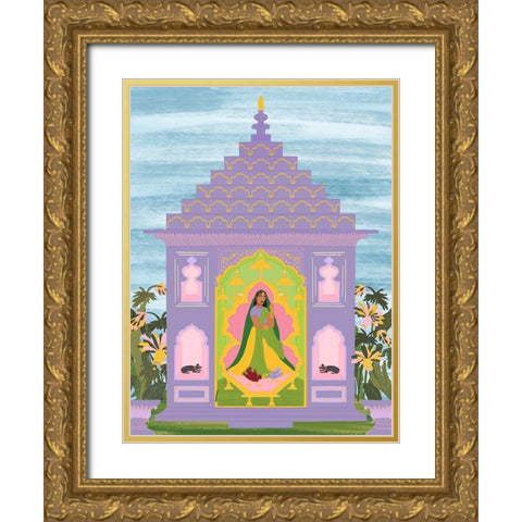 Indian Garden Gold Ornate Wood Framed Art Print with Double Matting by Jotadejai
