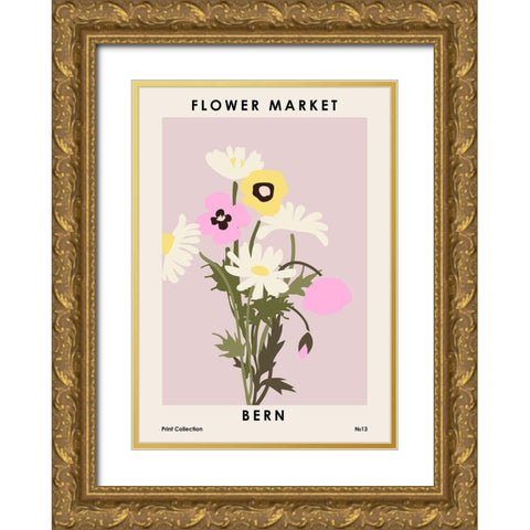 Flower Market Bern Gold Ornate Wood Framed Art Print with Double Matting by NKTN