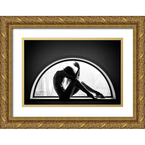 Half Moon Gold Ornate Wood Framed Art Print with Double Matting by JAE