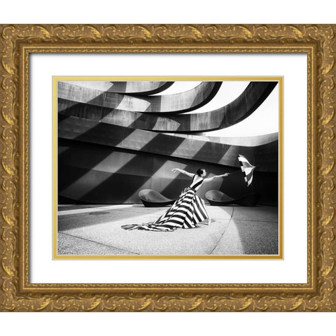 Stripes Gold Ornate Wood Framed Art Print with Double Matting by Stein, Tali