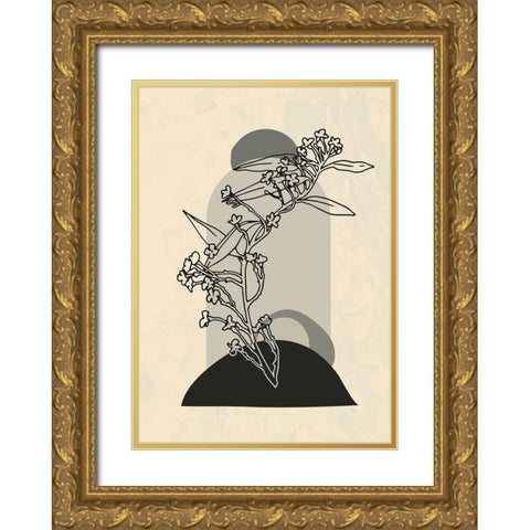 Abstract Flower 5 Gold Ornate Wood Framed Art Print with Double Matting by NKTN