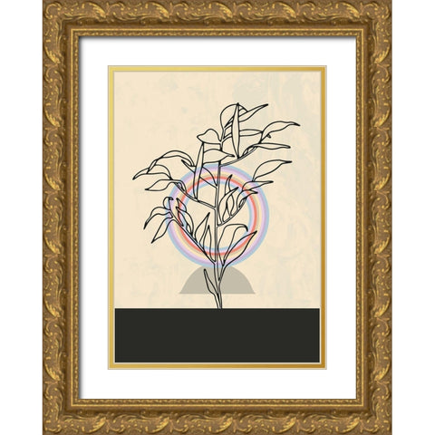 Abstract Flower 2 Gold Ornate Wood Framed Art Print with Double Matting by NKTN