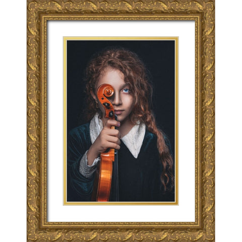 The Daughter A Violinist Gold Ornate Wood Framed Art Print with Double Matting by Avantgarde Awards