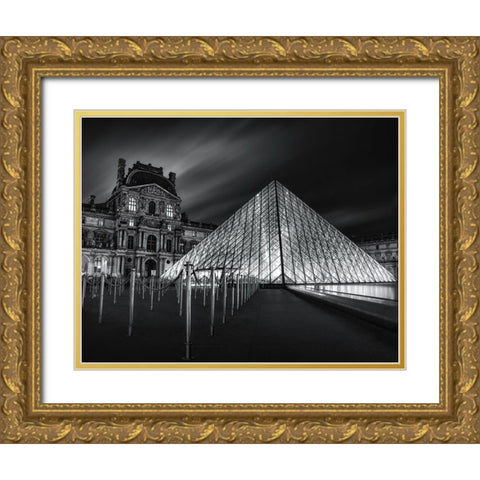 Louvre At Night Gold Ornate Wood Framed Art Print with Double Matting by W., Catherine