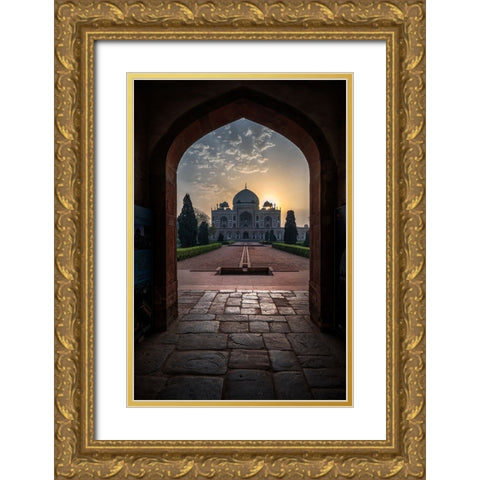 Humayun Tomb - Glowing Frame ! Gold Ornate Wood Framed Art Print with Double Matting by Palaniraman, Ramamurthi