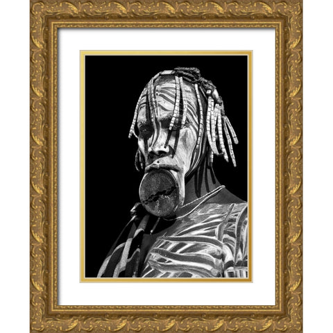Mursi Woman Gold Ornate Wood Framed Art Print with Double Matting by Perovich, Irene