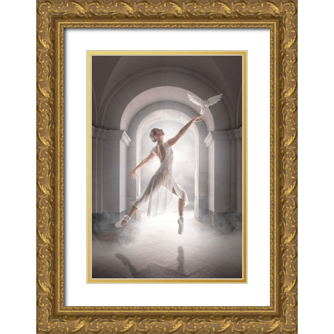 Birddance Gold Ornate Wood Framed Art Print with Double Matting by Egger, Marcel