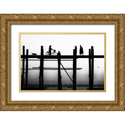 U Bein Bridge Gold Ornate Wood Framed Art Print with Double Matting by Sefer, Emel