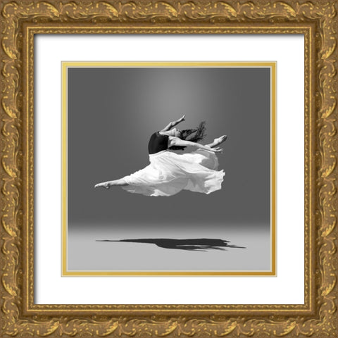 Jumping in air Gold Ornate Wood Framed Art Print with Double Matting by Wang, Bill
