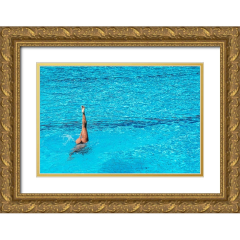 synchronised swimming practice Gold Ornate Wood Framed Art Print with Double Matting by Wride, Linda