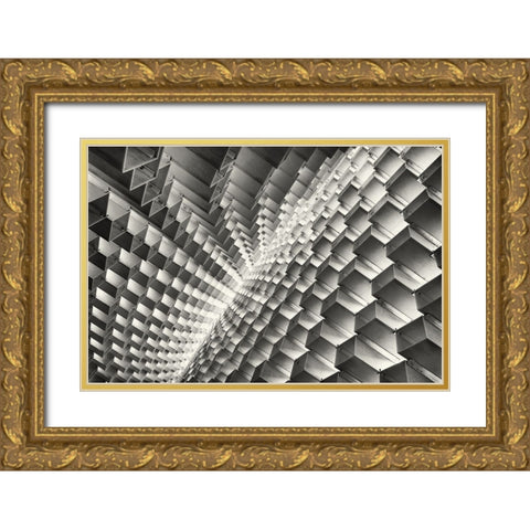 Abstract Blocks Gold Ornate Wood Framed Art Print with Double Matting by Huang, Richard
