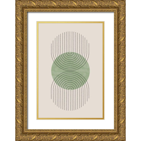 Perfect Point Green Gold Ornate Wood Framed Art Print with Double Matting by The Miuus Studio