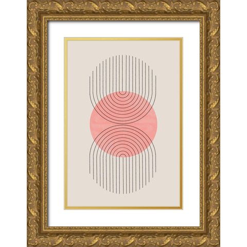 Perfect Point Peach Gold Ornate Wood Framed Art Print with Double Matting by The Miuus Studio
