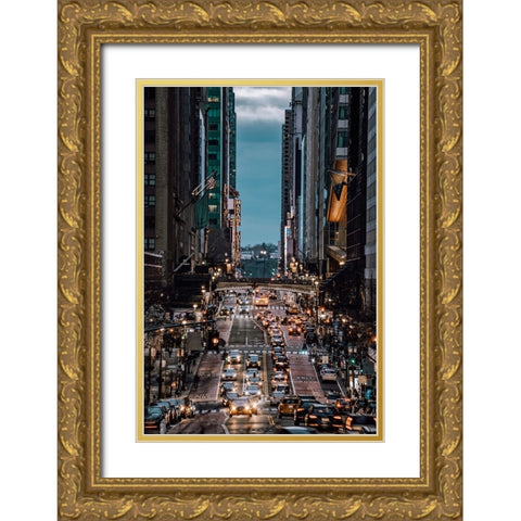 42th Street Gold Ornate Wood Framed Art Print with Double Matting by Wang, Gengchen