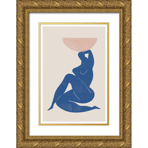 Vase and Woman Gold Ornate Wood Framed Art Print with Double Matting by The Miuus Studio