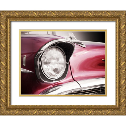 American classic car Bel Air 1957 Headlight Gold Ornate Wood Framed Art Print with Double Matting by Gube, Beate