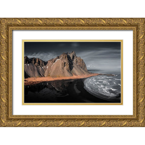 Black sand beach Gold Ornate Wood Framed Art Print with Double Matting by (David) Dai, Wei