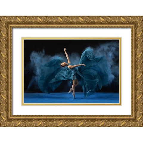 Rasa Ballerina Gold Ornate Wood Framed Art Print with Double Matting by Suhardjo, Lisdiyanto