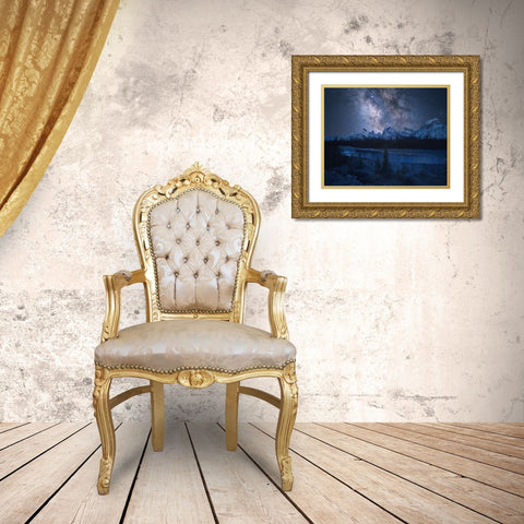 Milky Way over Mountains Gold Ornate Wood Framed Art Print with Double Matting by F. Turienzo, Carlos