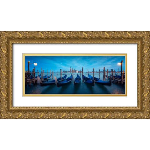 Venice Blue Gold Ornate Wood Framed Art Print with Double Matting by Lopez, Bartolome
