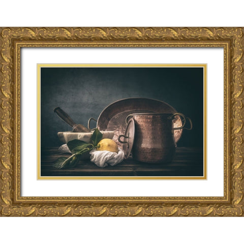 Copper Cookware Gold Ornate Wood Framed Art Print with Double Matting by La Gioia, Bart