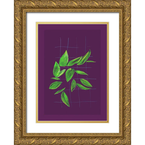 Grid leaves 2 Gold Ornate Wood Framed Art Print with Double Matting by Woelders, Tania Sloth